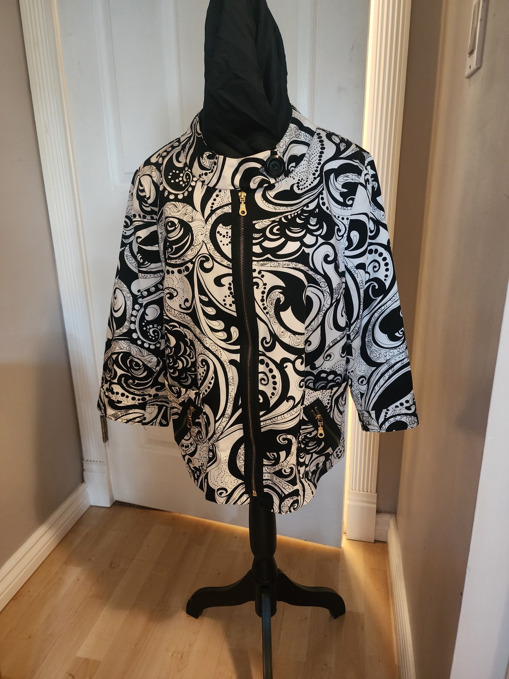 Anne Carson Black and White Swirl Bomber Jacket